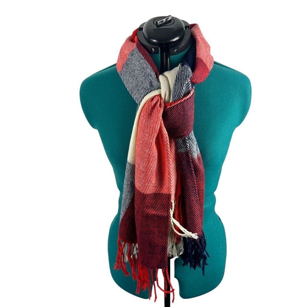 Amazon orange, navy, and cream oversize scarf